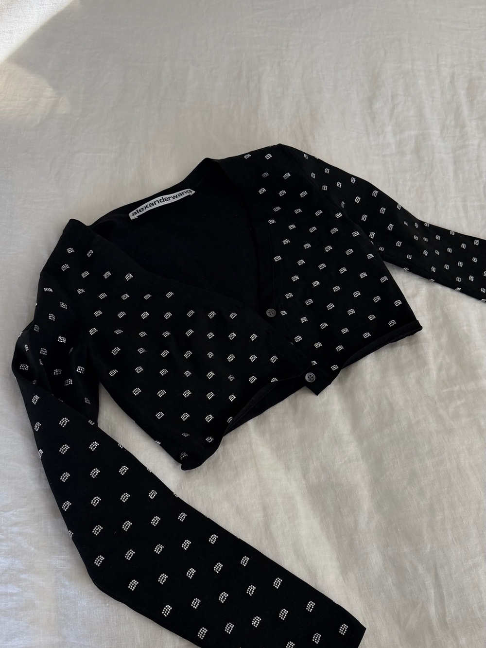 Alexander Wang Black V-NECK CROPPED CARDIGAN IN CRYSTAL - Picture 4 of 4